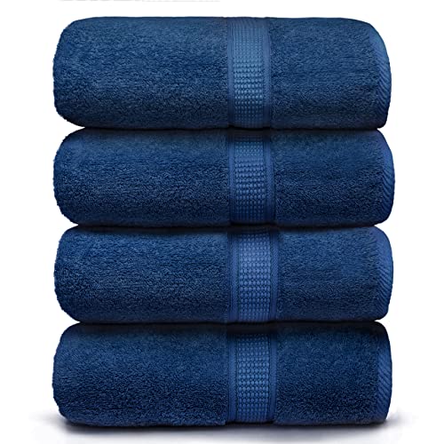 4-Piece Large Premium Bath Towels Set- Suitable for Sensitive Skin & Daily Use- Soft, Quick Drying & Highly Absorbent Towels for Bathroom, Gym, Hotel & Spa- 30" X 52" - Denim